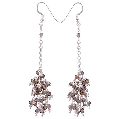 Stunning Chandelier Inspired Loaded with Gemstones Smoky Topaz Round Shape 925 Sterling Solid Silver Dangle Earrings - R2200013-12