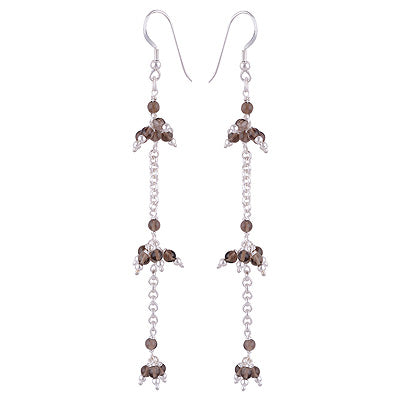 Beautiful Three layer Pattern loaded with Beads Smoky Topaz Round Shape 925 Sterling Solid Silver Dangle Earrings - R2200013-13
