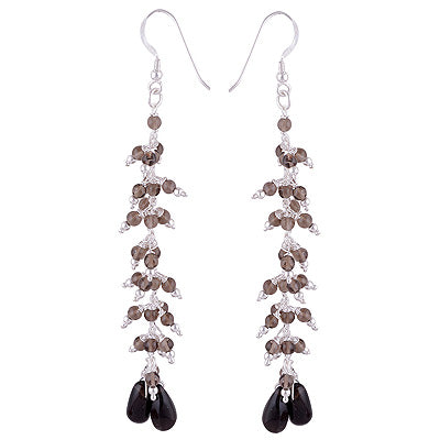 Gorgeous Gemstone Beads Layering Smoky Topaz Round Shape 925 Sterling Solid Silver Dangle Earrings - R2200013-14