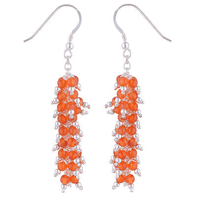 Alluring Loaded with beautiful Gemstone Beads Carnelian Round Shape 925 Sterling Solid Silver Dangle Earrings - R2200013-15