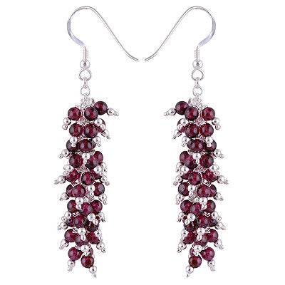Alluring Loaded with beautiful Gemstone Beads Garnet Round Shape 925 Sterling Solid Silver Dangle Earrings - R2200013-3