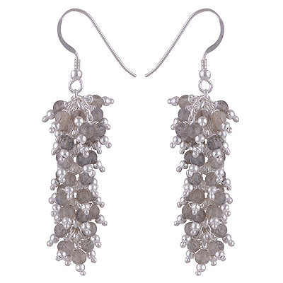 Alluring Loaded with beautiful Gemstone Beads Labradorite Round Shape 925 Sterling Solid Silver Dangle Earrings - R2200013-8