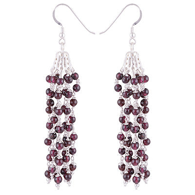 Stunning Chandelier loaded with Gemstone Beads Garnet Round Shape 925 Sterling Solid Silver Dangle Earrings - R2200014-1