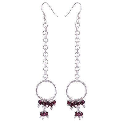 Alluring Bright Gemstone Beads at Bottom Garnet Round Shape 925 Sterling Solid Silver Dangle Earrings - R2200014-13