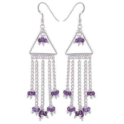 Beautifully Hanging Gemstone beads Dangles Around Amethyst Round Shape 925 Sterling Solid Silver Dangle Earrings - R2200015-1