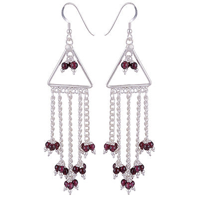 Beautifully Hanging Gemstone beads Dangles Around Garnet Round Shape 925 Sterling Solid Silver Dangle Earrings - R2200015-2