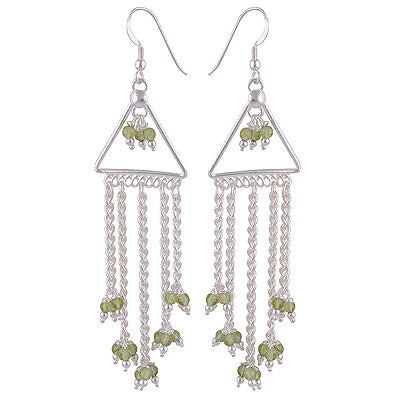 Beautifully Hanging Gemstone Beads Dangles Around Peridot Round Shape 925 Sterling Solid Silver Dangle Earrings - R2200015-3