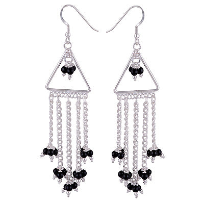 Beautifully Hanging Gemstone beads Dangles Around Black Onyx Round Shape 925 Sterling Solid Silver Dangle Earrings - R2200015-9