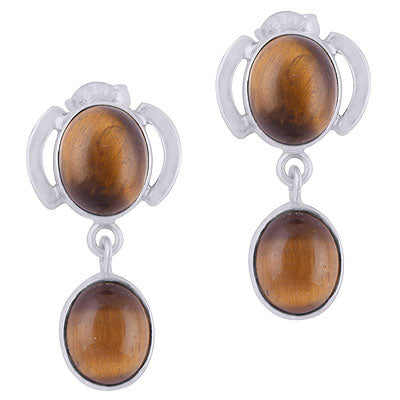 Beautiful Abstract work Around Tiger's Eye Oval Shape 925 Sterling Solid Silver Stud Earrings - R2200016-33
