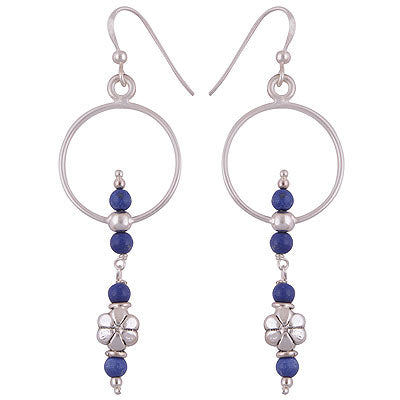 Beautiful Handcrafted Flower & Gemstone Beads Hanging At Bottom Lapis Round Shape 925 Sterling Solid Silver Dangle Earrings - R2200017-10