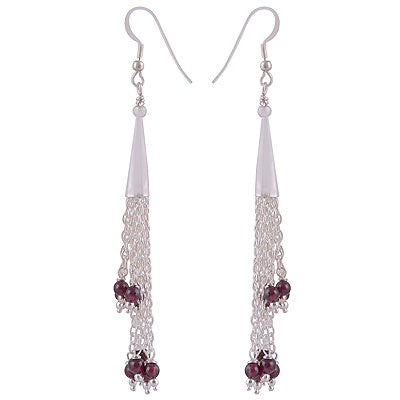 Alluring Tassels With Gemstone Beads Hanging Garnet Round Shape 925 Sterling Solid Silver Dangle Earrings - R2200017-3