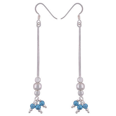 Beautifully Hanging Gemstone Beads Around Turquoise Round Shape 925 Sterling Solid Silver Dangle Earrings - R2200017-7