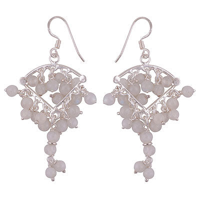 Alluring Gemstone Beads Hanging Around Rainbow Moonstone Round Shape 925 Sterling Solid Silver Dangle Earrings - R2200017-9