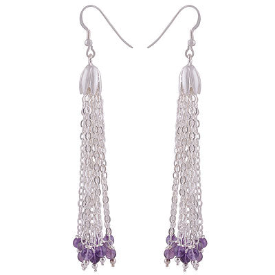 Stunning Hanging Gemstones at bottom Amethyst Round Shape 925 Sterling Solid Silver Dangle Earrings - R2200018-2