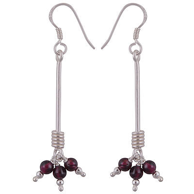 Gorgeous Hanging Gemstones Beads Garnet Round Shape 925 Sterling Solid Silver Dangle Earrings - R2200019-1
