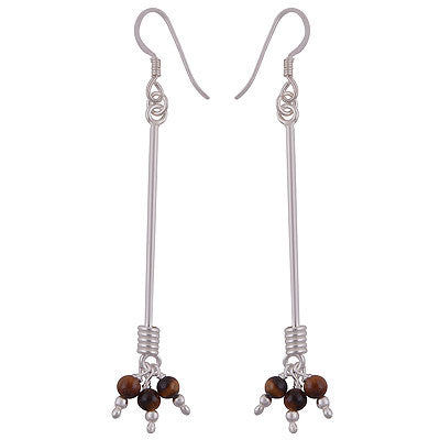 Stunning Gemstones Beads Hanging Tiger's Eye Round Shape 925 Sterling Solid Silver Dangle Earrings - R2200019-12
