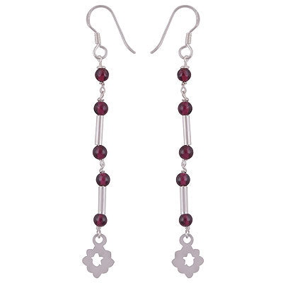 Alluring Gemstone Beads Hanging with charm Garnet Round Shape 925 Sterling Solid Silver Dangle Earrings - R2200019-13