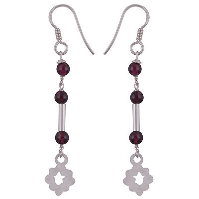 Gorgeous Hanging Gemstones Beads with Charm Garnet Round Shape 925 Sterling Solid Silver Dangle Earrings - R2200019-3