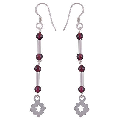 Alluring Hanging Gemstones Beads with charms Garnet Round Shape 925 Sterling Solid Silver Dangle Earrings - R2200019-4