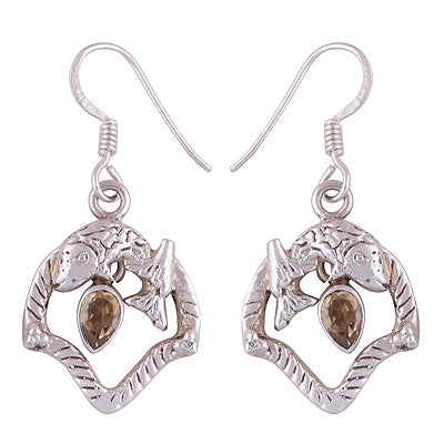 Gorgeous Textured Fish Around Citrine Pear Shape 925 Sterling Solid Silver Dangle Earrings - R2200022-1