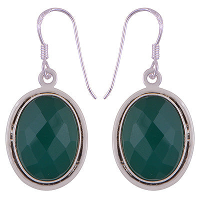 Beautiful Plain Setting Around Green Onyx Oval Shape 925 Sterling Solid Silver Dangle Earrings - R2200023-1