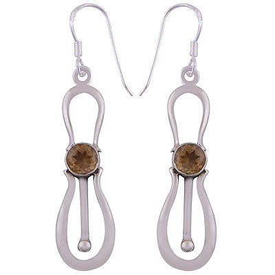 Curvy Beautifully Designed Citrine Round Shape 925 Sterling Solid Silver Dangle Earrings - R2200023-12