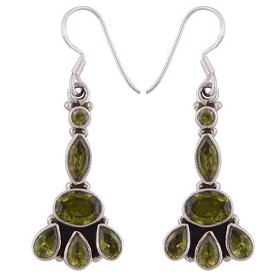 Magnificent Design Loaded with Gemstones Peridot Irregular Shape 925 Sterling Solid Silver Dangle Earrings - R2200024-13