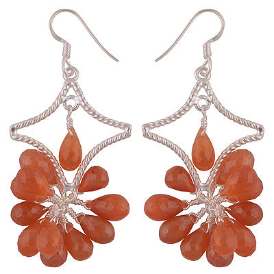 Beautiful Cluster of Genstone Carnelian Drop Shape 925 Sterling Solid Silver Dangle Earrings - R2200026-10