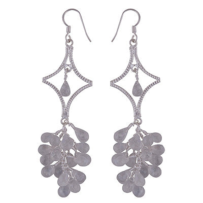 Beautiful Cluster of Genstone Rainbow Moonstone Drop Shape 925 Sterling Solid Silver Dangle Earrings - R2200026-5