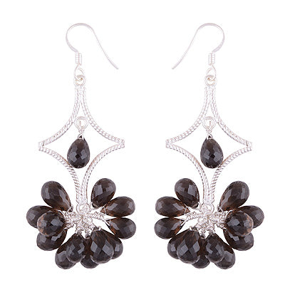 Beautiful Cluster of Genstone Smoky Topaz Drop Shape 925 Sterling Solid Silver Dangle Earrings - R2200026-7