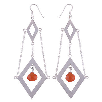 Beautiful Chandelier Designed Around Carnelian Drop Shape 925 Sterling Solid Silver Dangle Earrings - R2200027-3
