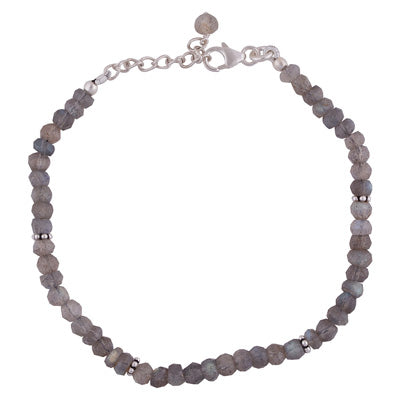 Beautiful Rawa Work in Between Labradorite Round Shape 925 Sterling Solid Silver Bracelet - R2300240-663