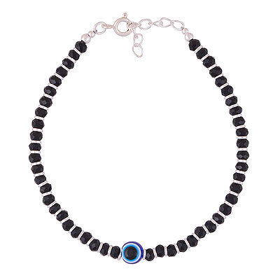 Beautiful Evil Eye Charm with Gemstone Beads Black Onyx Round Shape 925 Sterling Solid Silver Bracelets - R2300474-2