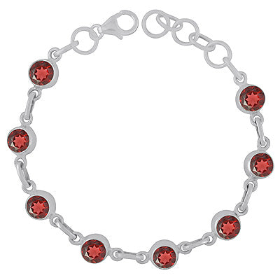 Gorgeous Multiple Gemstone Seated Around Garnet Round Shape 925 Sterling Solid Silver Bracelet - R2300482-2