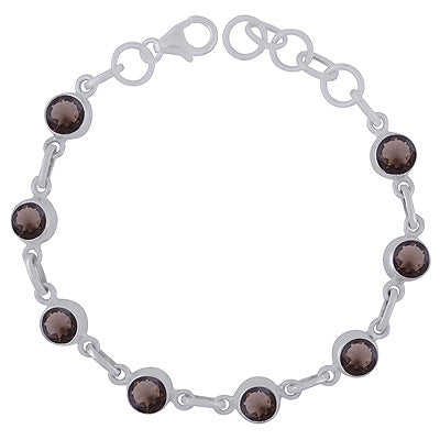 Gorgeous Multiple Gemstone Seated Around Smoky Topaz Round Shape 925 Sterling Solid Silver Bracelet - R2300482-8