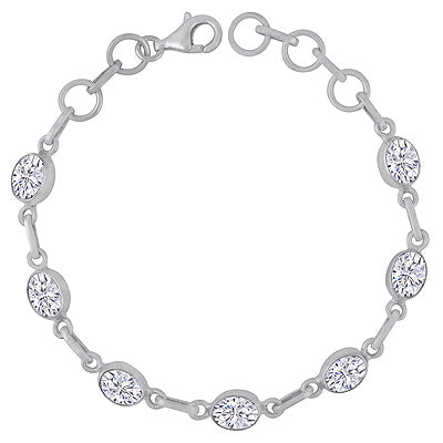 Stunning Multiple Gemstone Seated Around White Cubic Zirconia Oval Shape 925 Sterling Solid Silver Bracelet - R2300484-11