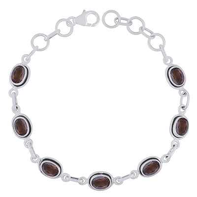 Beautiful Wire Work Around Smoky Topaz Oval Shape 925 Sterling Solid Silver Bracelet - R2300489-7