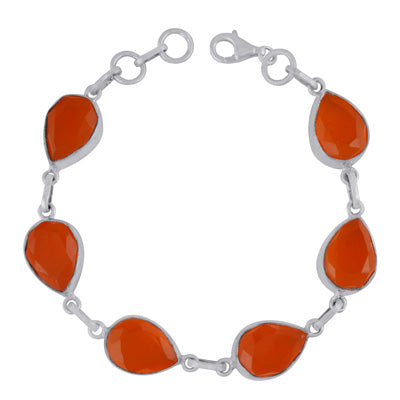 Gorgeous Multiple Gemstone Around Carnelian Pear Shape 925 Sterling Solid Silver Bracelet - R2300490-9