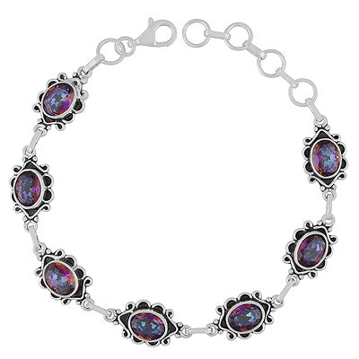 Gorgeous Oxidised Hand Work Around stone Mystic Topaz Oval Shape 925 Sterling Solid Silver Bracelets - R2300491-1