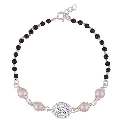 Alluring Nazariya Gemstone Studded Black Onyx,Pearl,White Cubic Zirconia Oval,Round Shape 925 Sterling Solid Silver Bracelets - R2300496-1