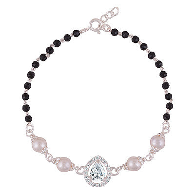 Alluring Nazariya Gemstone Studded Black Onyx,Pearl,White Cubic Zirconia Pear,Round Shape 925 Sterling Solid Silver Bracelets - R2300496-4