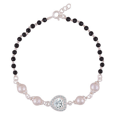 Alluring Nazariya Gemstone Studded Black Onyx,Pearl,White Cubic Zirconia Heart,Round Shape 925 Sterling Solid Silver Bracelets - R2300496-6