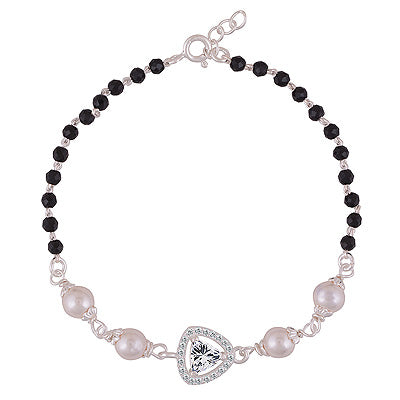 Alluring Nazariya Gemstone Studded Black Onyx,Pearl,White Cubic Zirconia Triangle,Round Shape 925 Sterling Solid Silver Bracelets - R2300496-8