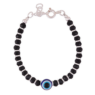Gorgeous Evil Eye Charm with Gemstone Beads Black Onyx Round Shape 925 Sterling Solid Silver Baby Child Bracelets - R2300497-1