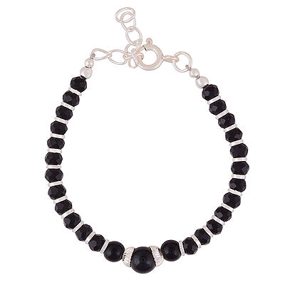 Classic Gemstone Beads Black Onyx Round Shape 925 Sterling Solid Silver Baby Child Bracelets - R2300498-1
