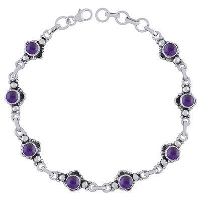 Beautiful Rawa Work Around Amethyst Round Shape 925 Sterling Solid Silver Bracelets - R2400082-1