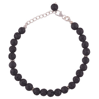 Beautiful Rawa In Between Loaded Gemstones Black Lava Round Shape 925 Sterling Solid Silver Bracelet - R2400265-271