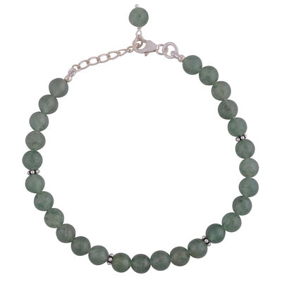 Beautiful Rawa Work in Between Green Aventurine Round Shape 925 Sterling Solid Silver Bracelet - R2400265-374