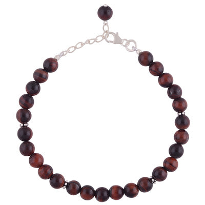 Beautiful Rawa Work in Between Red Tiger's Eye Round Shape 925 Sterling Solid Silver Bracelet - R2400265-378