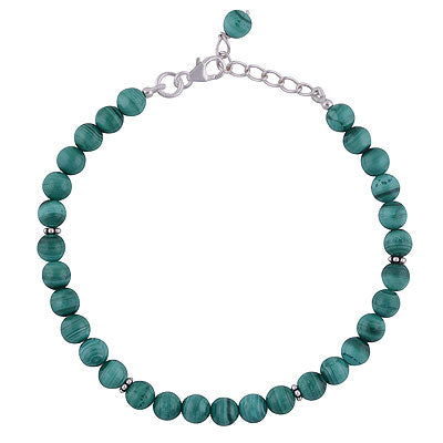 Beautiful Rawa In Between Loaded Gemstones Malachite Round Shape 925 Sterling Solid Silver Bracelet - R2400265-652